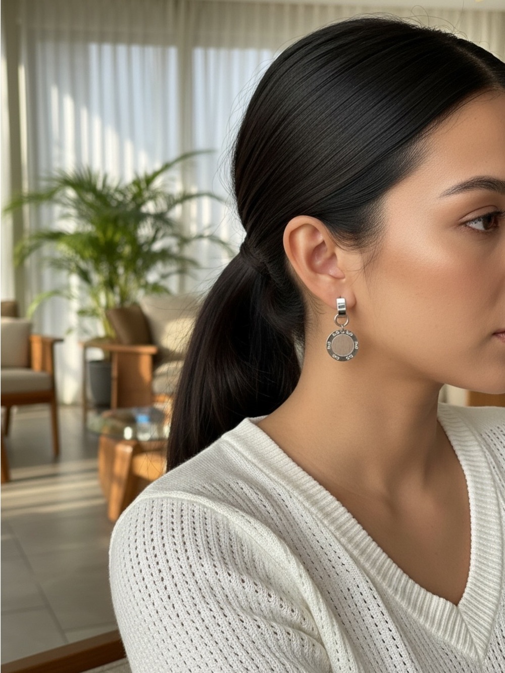 Dolce & Gabbana D&G Sterling Silver Logo Disc Drop Earrings